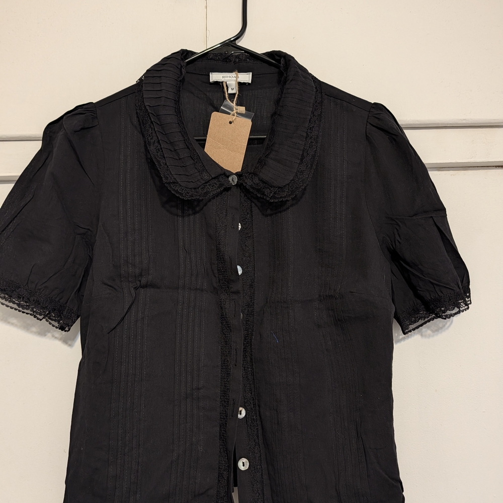RIHOAS Black Lace Trim Blouse